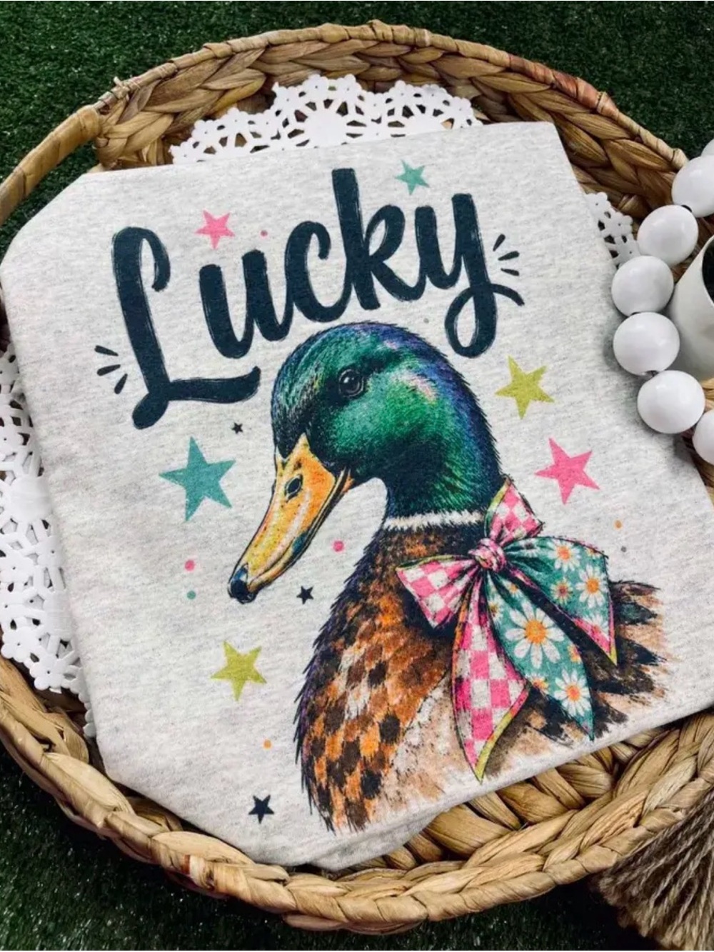 Lucky duck mallard plaid patchwork western boho washed graphic tunic top shirt
